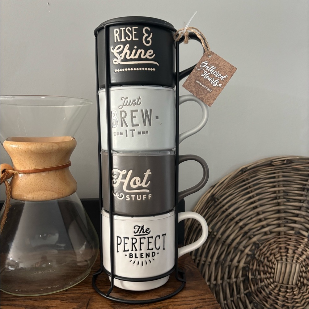 Stackable Coffee Mugs Set - Black, Gray, White